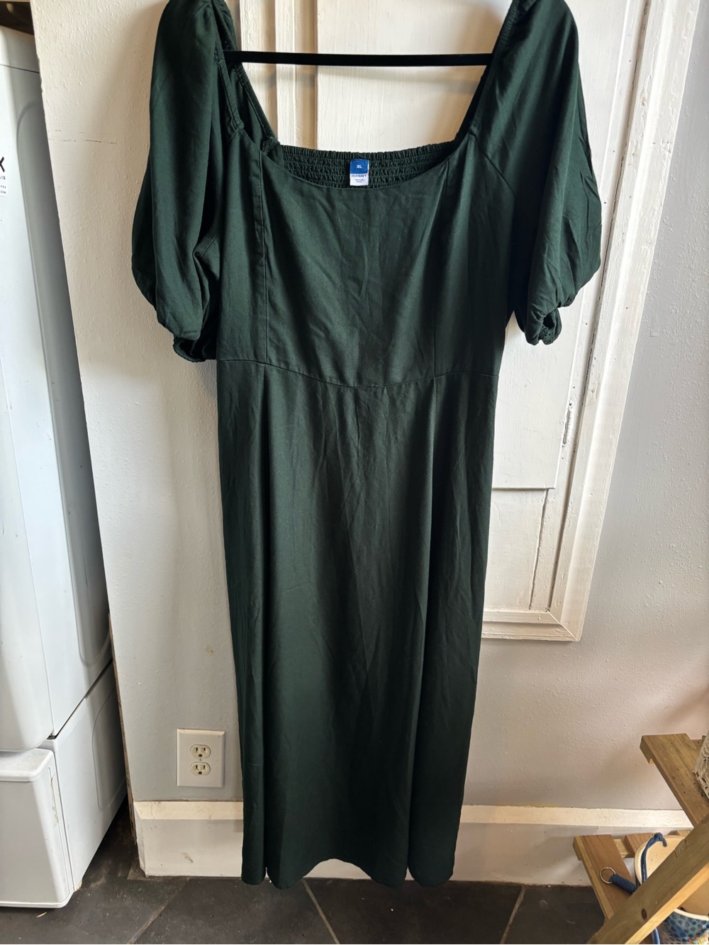 Old Navy Dark Green Puff-Sleeve Midi Dress